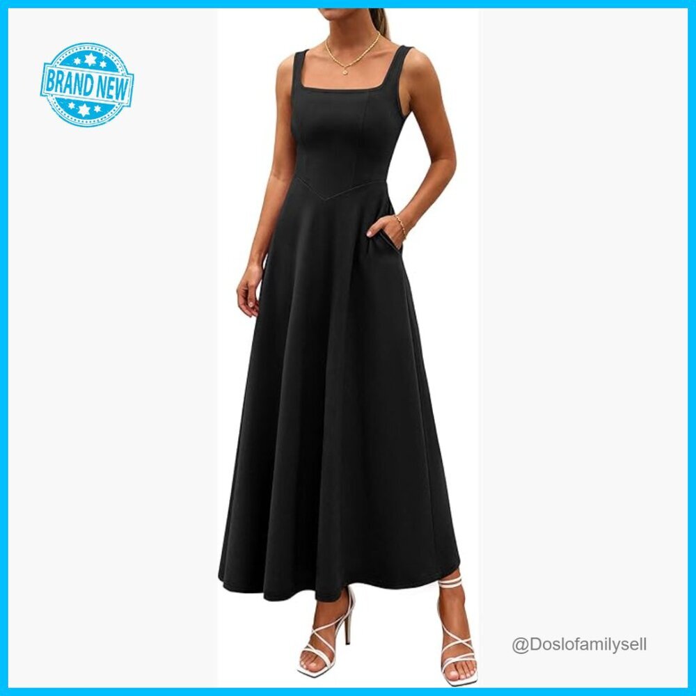 Sleeveless Square Neck Maxi Dress Elegant A-Line Backless Formal Wear